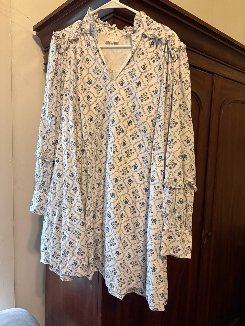 Karlie White Tunic with Blue Floral Print